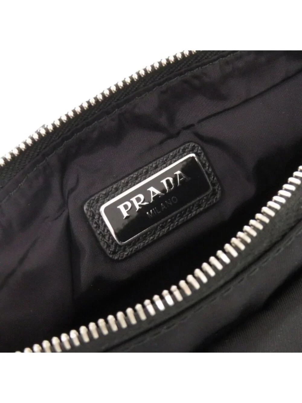 Prada Triangle Logo Nylon Black Clutch